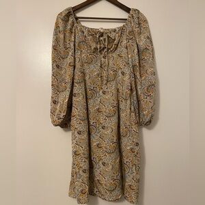 Dizzy Lizzy Paisley Blue and Yellow Empire Waist Dress Size Small